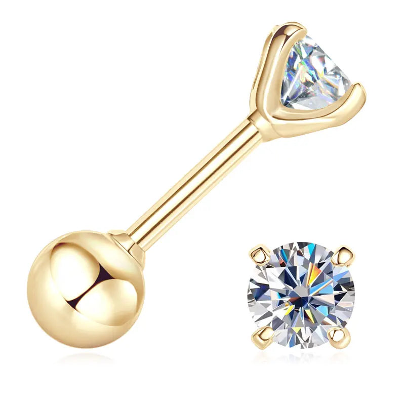 Anziw 10K Yellow Gold Moissanite Sparking Stud Earrings for Couple Men Women Real Gold Wedding Jewelry D Color VVS1 Lab Diamond