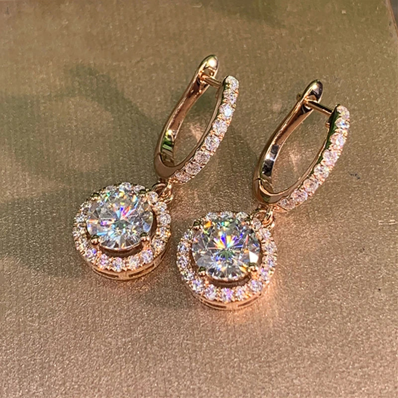 Anziw 2023 Women Hoops 925 Silver Gold Drop Earrings Dangle 1CT Real Moissanite Earring Original Certified Wedding Jewelry Gifts