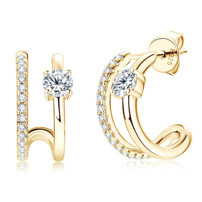 Anziw NEW 4mm Moissanite Piercing Stud Ear Cuffs 925 Sterling Silver Double Side Hoop Earrings for Women Illusion Jewelry Gifts