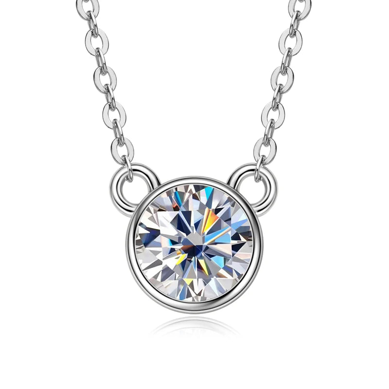 Real S925 Silver 6.5mm 1.0CT D Color Round Moissanite Cat Pendant Necklace for Women Girls Jewelry Birthday Gifts Valentine Day