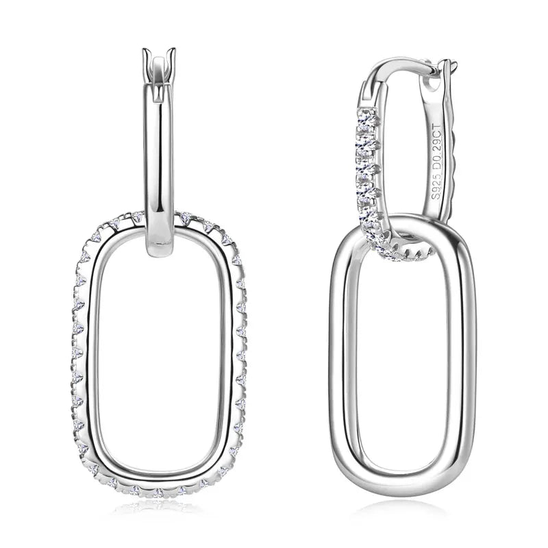 Anziw Convertible Paperclip Link Hoop Earring 925 Sterling Silver Round Moissanite Earrings Jewelry for Women Gift Wedding Party