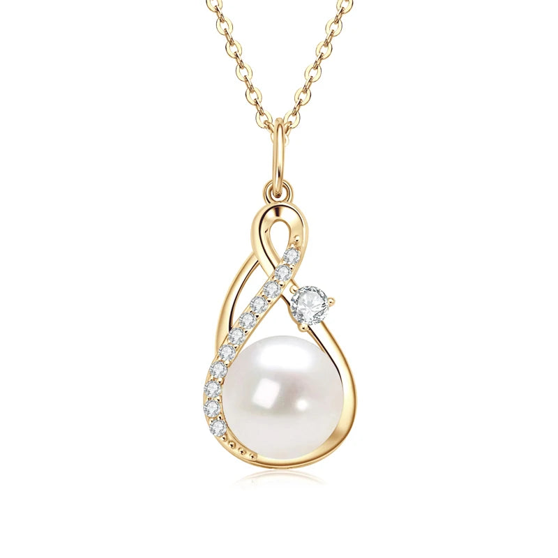 Anziw 10mm Freshwater/Tahitian Black Pearl Moissanite Infinity Pendant Necklace Silver 925 Wedding Jewelry for Women Gift 45+5cm