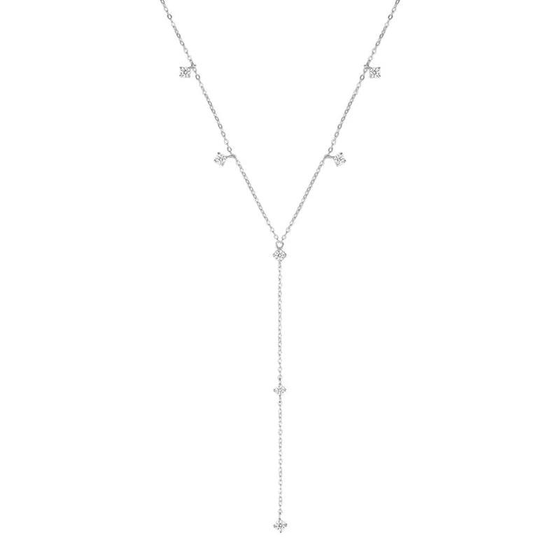 Anziw 3mm Moissanite Y Chain Necklace 925 Sterling Silver Gold Plated Long Tassel Pendant for Women 2024 Trendy Valentine Gift