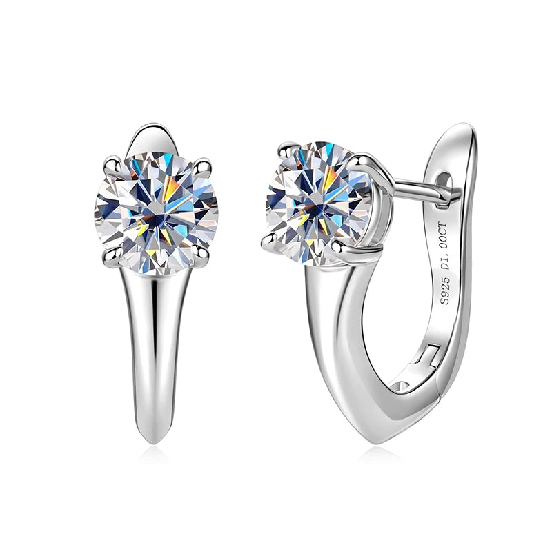 Anziw Certified D Color 1.0CT 6.5mm Moissanite Hoop Earrings 925 Silver Earring Lab Diamond Huggies for Women Fine Jewelry Gifts