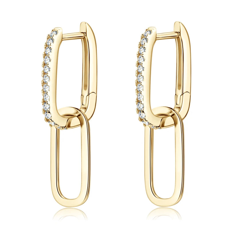 Anziw Paperclip Drop Link Earrings Detachable Hoops for Women Silver 925 Moissanite Huggie Earring Piercing Wedding Jewelry Gift