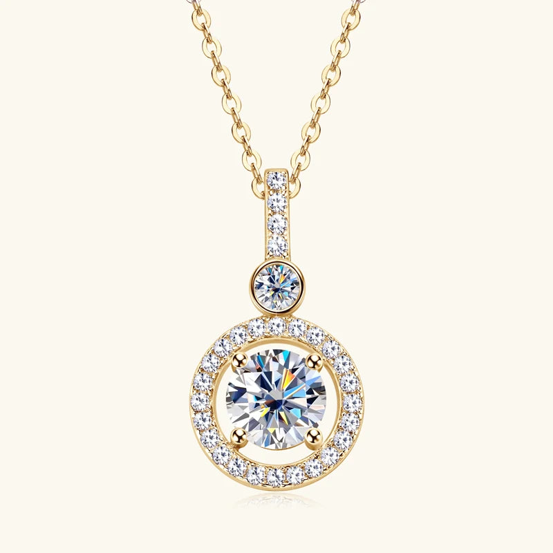 Anziw 925 Sterling Silver Pendant Necklace Moissanite 6.5mm 1.33CTW. Round Cut Birthday Party Valentine Day Gift Women Jewelry