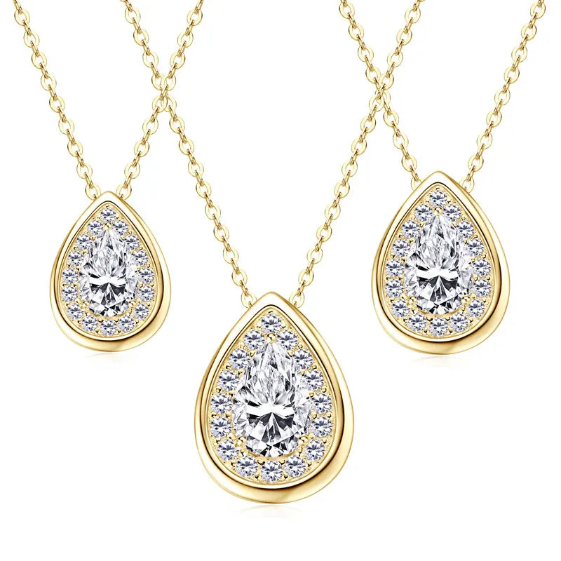 2025 2CT 1.5CT 1CT Pear Cut D Moissanite Waterdrop Pendant Necklace for Women 925 Silver Adjustable Chain Certified Fine Jewelry