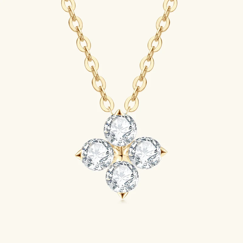 Anziw Lucky Clover Necklace Four Leaf Certified D0.40CT Moissanite Pendant Solid 925 Sterling Silver Women's Charm Jewelry Gift