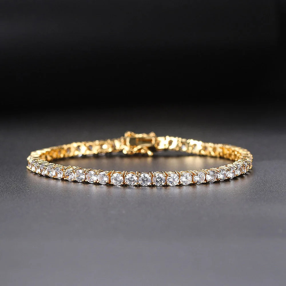 Anziw 3mm D Color VVS1 Moissanite Bracelet Original Certified 925 Silver Tennis Bracelets 18k Gold Plated for Women Man Jewelry