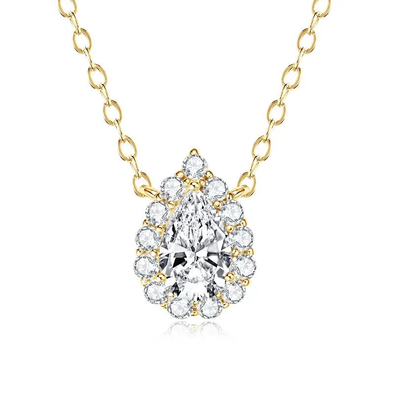 S925 Teardrop Necklace 1.0CT Pear Cut D Moissanite Pendant Necklaces for Women 925 Silver Adjustable Chain Certified Jewelry