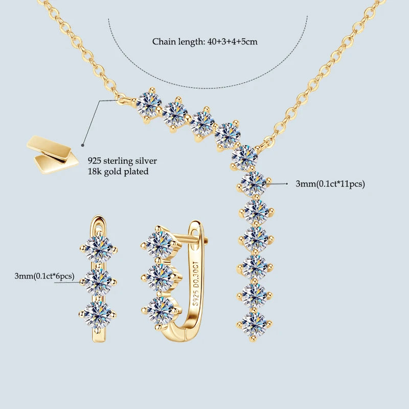 Anziw Luxury 1.7cttw Moissanite Diamond Jewelry Sets 925 Sterling Silver Necklace Hoop Earrings for Women Wedding Party Jewelry