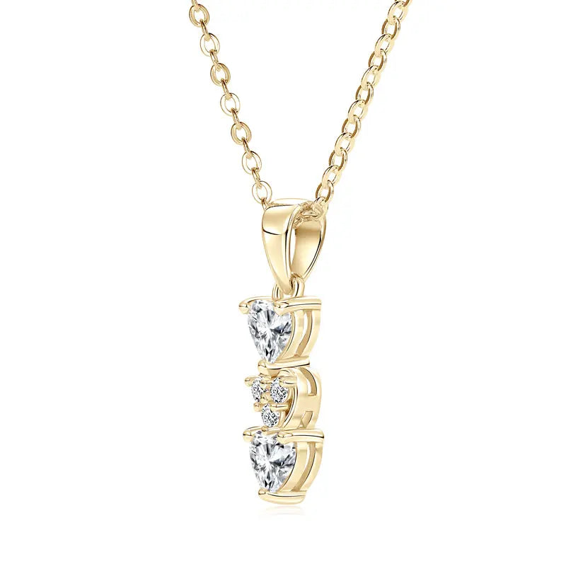 Anziw Triple Hearts Moissanite Pendant Necklaces for Women 925 Silver Chain Love Heart Collar 2025 New Jewelry Chritsmas's Gift
