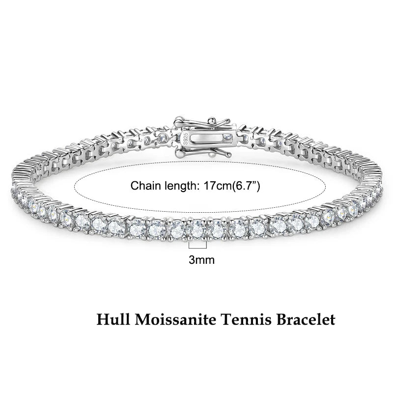 Anziw 925 Sterling Silver Plated 14K Gold Tennis Bracelet 3mm 5mm D VVS1 Round Moissanite Bracelets for Women Men Couples Gifts