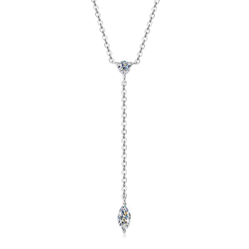 Anziw 3mm D Color Moissanite Y Shape Long Pendant Necklace for Women Adjustable Chain 100% 925 Silver Jewelry Trendy 2025 Gifts