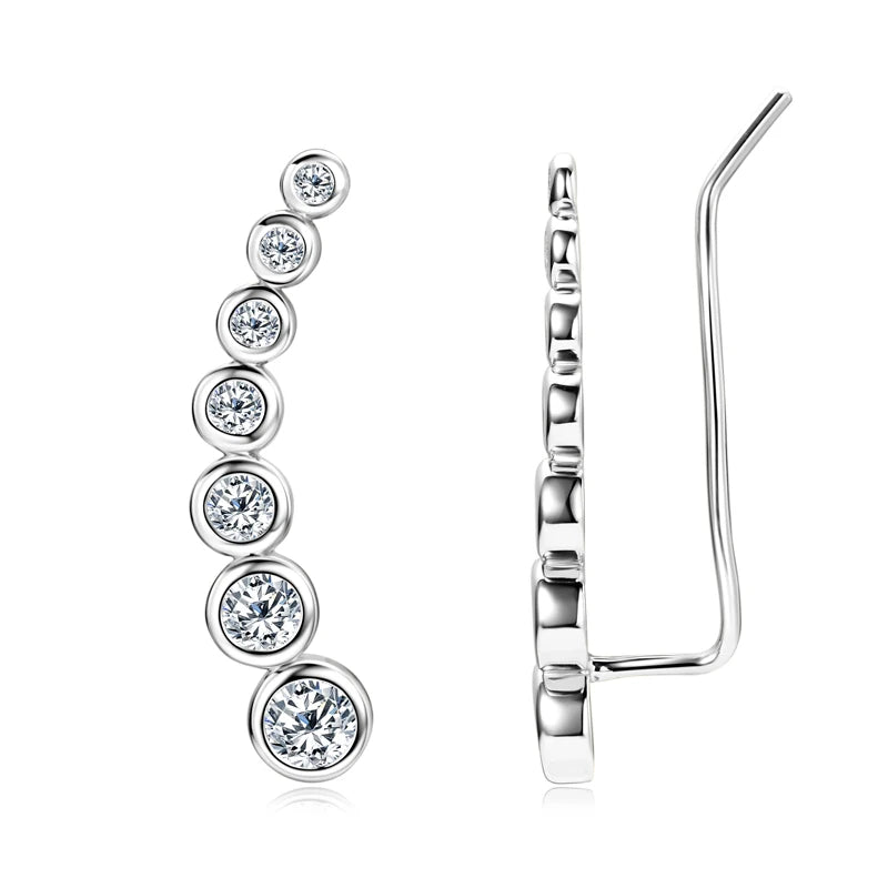 Anziw 1.52CTTW. Full Bezel Moissanite Earrings Climber Crawler 100% Real 925 Silver for Women with Certified Fine Jewelry Gifts