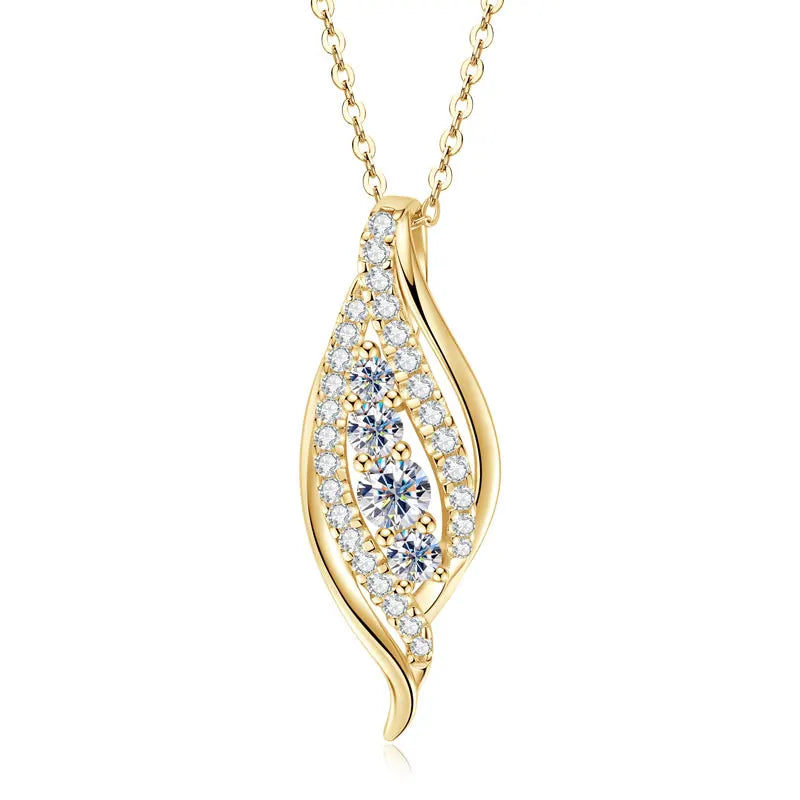 Anziw 2025 Luxury Moissanite Pendant Necklaces for Women 925 Silver Leaf Shape Waterdrop Necklaces Adjustable Chain Jewel Gifts