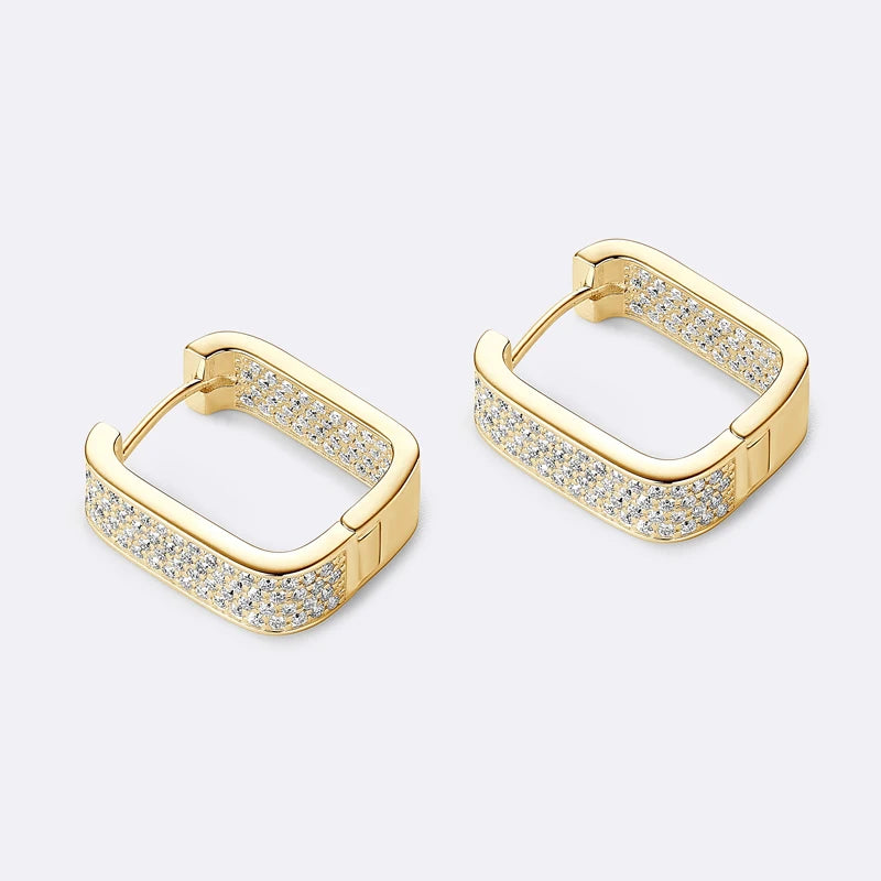 Original 100% 925 Silver Square Hoop Earrings Full Round Cut Moissanite Diamond Earrings Piercing Jewelry Birthday Party Wedding