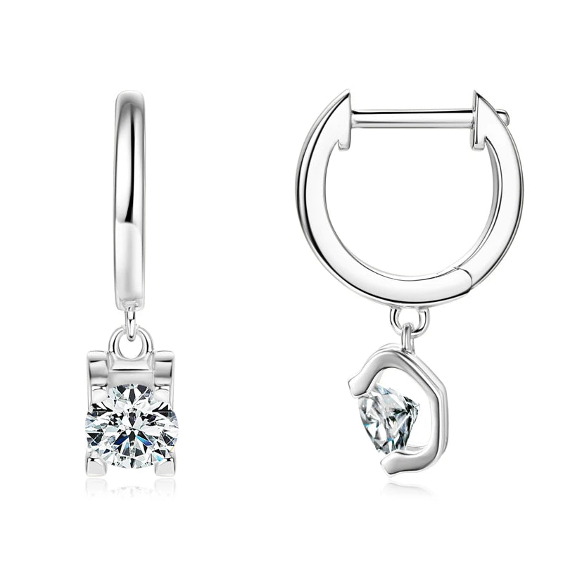 Real 925 Sterling Silver 5mm 1ctw. Round D Color Moissanite Diamond Drop Hoop Earrings For Women Fine Jewelry Wedding Party Gift