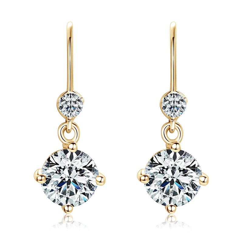 Anziw Hook Earrings Real 925 Silver 6.5mm 1ct Round Moissanite Drop Dangle Earring Certified Wedding Jewelry for Women Gift