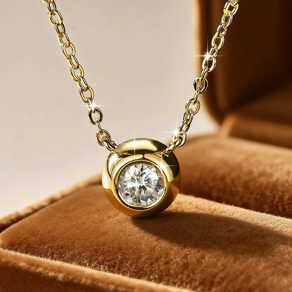 Anziw Solitaire 0.5CT 5MM D Color Bezel Moissanite Pendant Necklace for Women 14k Gold Filled Adjustable Chain Certified Jewelry