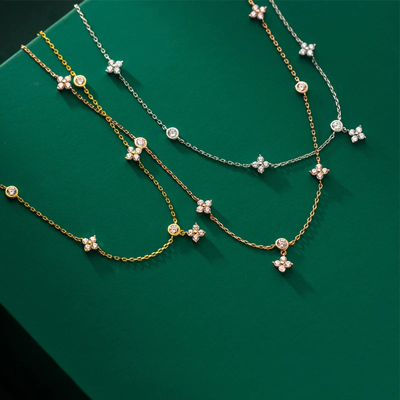 ANZIW Fashion Cute Four-leaf Clover Moissanite Pendant Necklace 925 Sterling Silver Choker For Woman Lucky Charm Jewelry Gifts