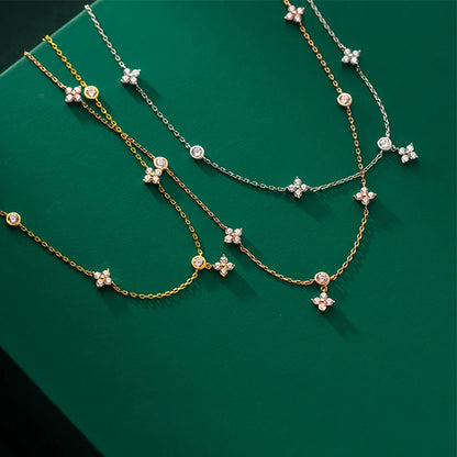 ANZIW Fashion Cute Four-leaf Clover Moissanite Pendant Necklace 925 Sterling Silver Choker For Woman Lucky Charm Jewelry Gifts