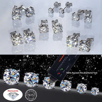 Anziw 2023 Trendy Stud Earrings for Women 100% 3-11mm 0.1-5.0ct D Color Moissanite 925 Sterling Silver Sparkling Wedding Jewelry