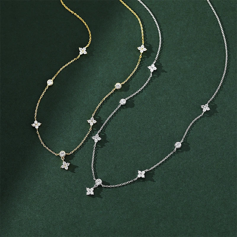 ANZIW Fashion Cute Four-leaf Clover Moissanite Pendant Necklace 925 Sterling Silver Choker For Woman Lucky Charm Jewelry Gifts