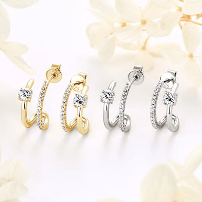 Anziw NEW 4mm Moissanite Piercing Stud Ear Cuffs 925 Sterling Silver Double Side Hoop Earrings for Women Illusion Jewelry Gifts