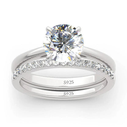 ANZIW 2 Carat All Moissanite Ring Bridal Sets Silver 925 Solitaire Engagement Wedding Rings & Stackable Eternity Bands for Women