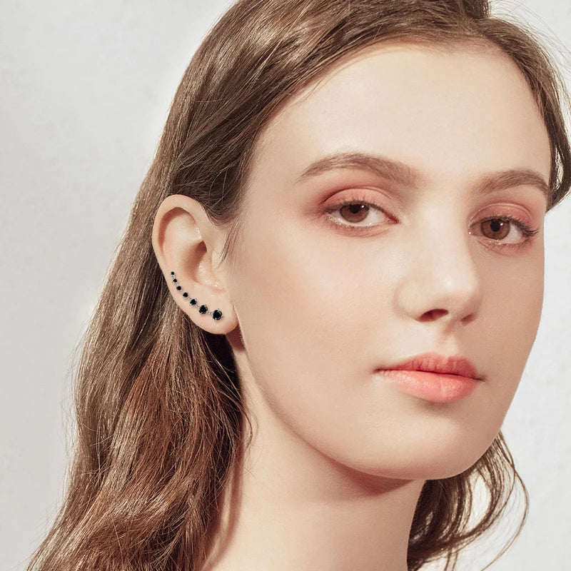 Anziw 925 Silver Full Moissanite Earrings Climber 7 Star Crawler Stud Ear Cuff for Women Black White Moissanite Jewelry Gifts