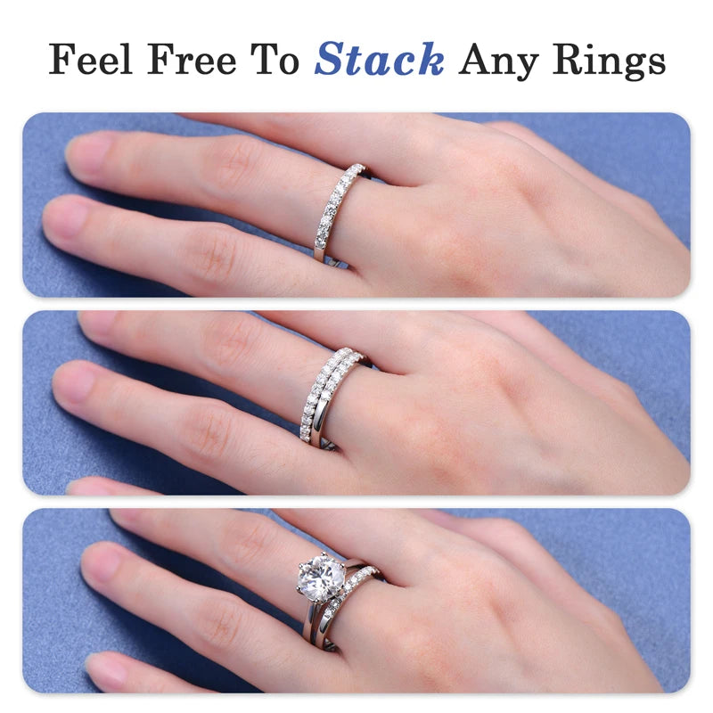 Classic 925 Sterling Silver Full Eternity Ring 2mm D Moissanite Rings Stackable Finger Bands for Women 18k Gold Plated Jewelry