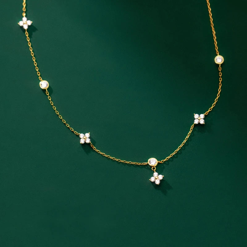 ANZIW Fashion Cute Four-leaf Clover Moissanite Pendant Necklace 925 Sterling Silver Choker For Woman Lucky Charm Jewelry Gifts