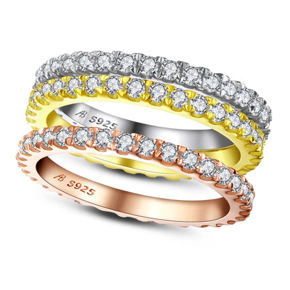 Anziw Full Eternity Bridal Ring 1.4mm Simulated Diamond Band Engagement Wedding Ring Sterling Silver 925 Jewelry for Women Men