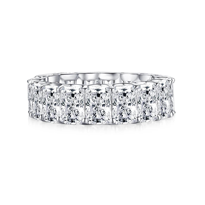 Anziw 925 Sterling Silver 6x4mm Radiant Cut Dull Eternity Engagement Ring Band Simulated Diamond Wedding Rings for Women Jewelry
