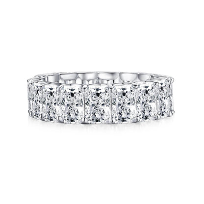Anziw 925 Sterling Silver 6x4mm Radiant Cut Dull Eternity Engagement Ring Band Simulated Diamond Wedding Rings for Women Jewelry