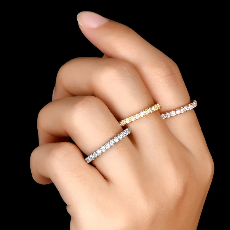 Anziw Full Eternity Bridal Ring 1.4mm Simulated Diamond Band Engagement Wedding Ring Sterling Silver 925 Jewelry for Women Men