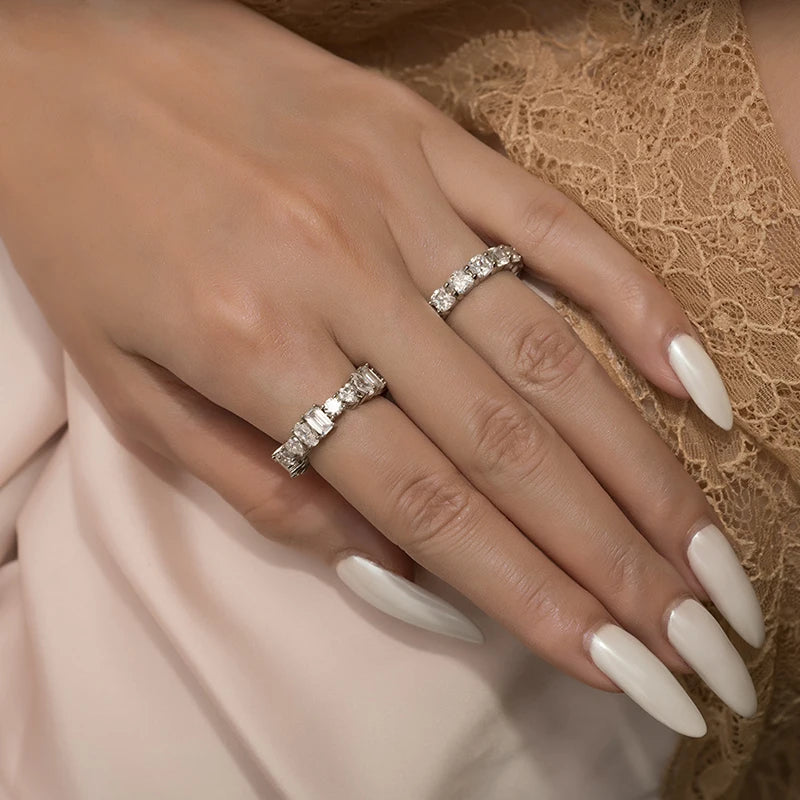 ANZIW  Luxury 925 Sterling Silver Band Rings Women Engagement Simulated Diamond Wedding Silver Bridal Full Eternity Rings