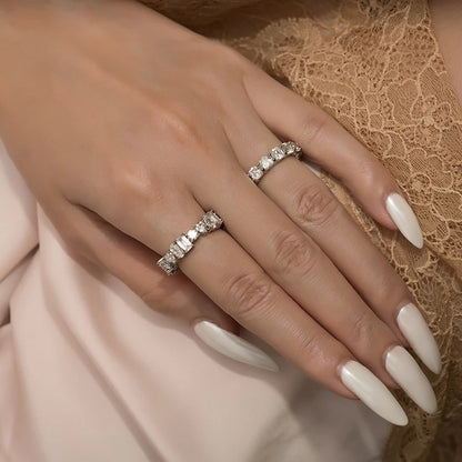 ANZIW  Luxury 925 Sterling Silver Band Rings Women Engagement Simulated Diamond Wedding Silver Bridal Full Eternity Rings