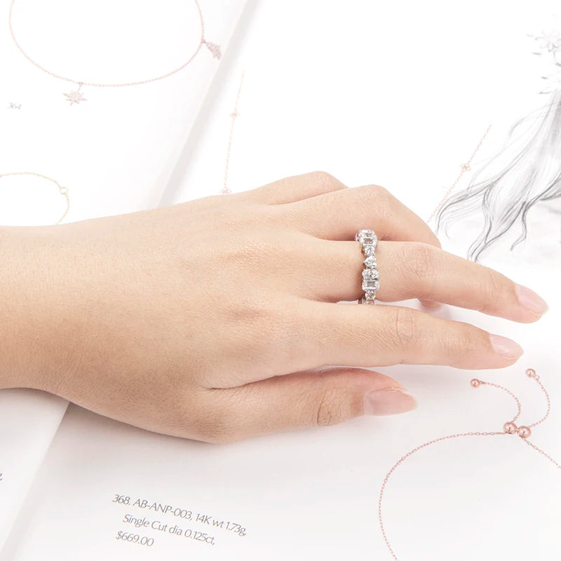 ANZIW  Luxury 925 Sterling Silver Band Rings Women Engagement Simulated Diamond Wedding Silver Bridal Full Eternity Rings