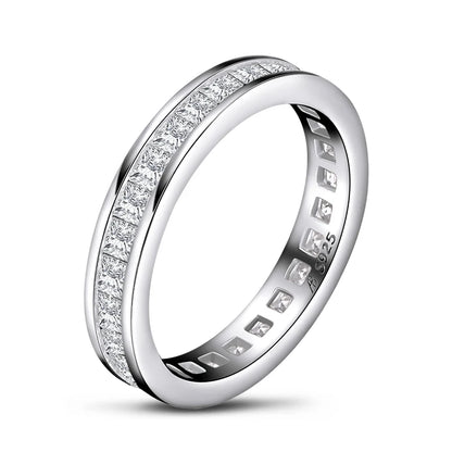 Fashion 925 Sterling Silver Full Eternity Women Engagement Ring Simulated Diamond Wedding Silver Bridal Rings Jewelry