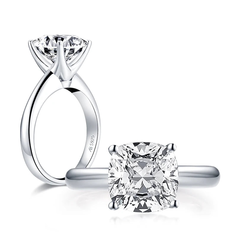 Anziw 925 Sterling Silver 3.0ct Cushion Cut Solitaire Engagement Ring Simulated Diamond Silver Wedding Rings Jewelry For Women