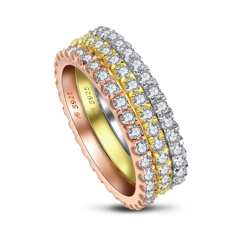 Anziw Full Eternity Bridal Ring 1.4mm Simulated Diamond Band Engagement Wedding Ring Sterling Silver 925 Jewelry for Women Men