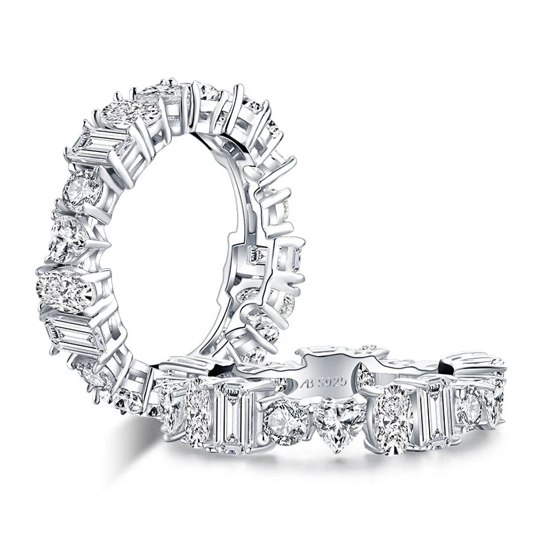 ANZIW  Luxury 925 Sterling Silver Band Rings Women Engagement Simulated Diamond Wedding Silver Bridal Full Eternity Rings