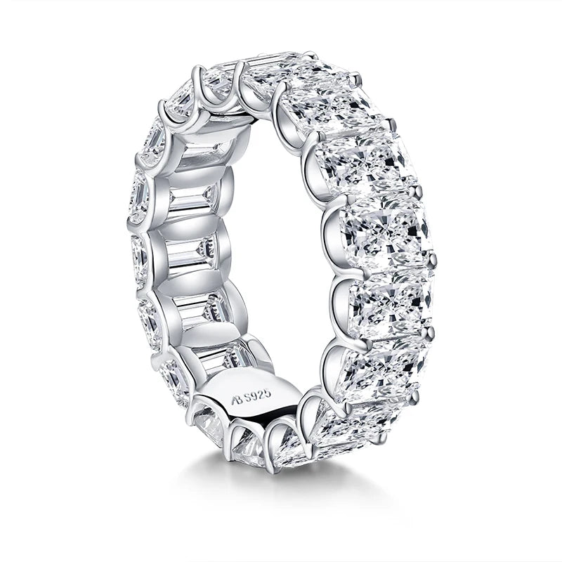 Anziw 925 Sterling Silver 6x4mm Radiant Cut Dull Eternity Engagement Ring Band Simulated Diamond Wedding Rings for Women Jewelry