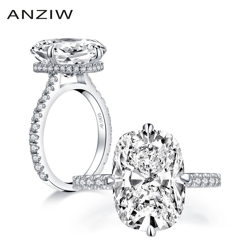 ANZIW  Fashion 925 Sterling Silver 10x14mm Big Cushion Cut Halo Engagement Ring Simulated Diamond Wedding Bridal Ring Jewelry