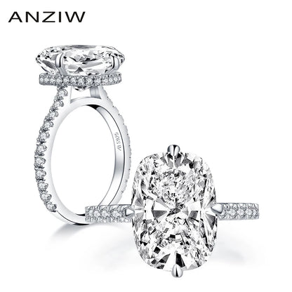 ANZIW  Fashion 925 Sterling Silver 10x14mm Big Cushion Cut Halo Engagement Ring Simulated Diamond Wedding Bridal Ring Jewelry