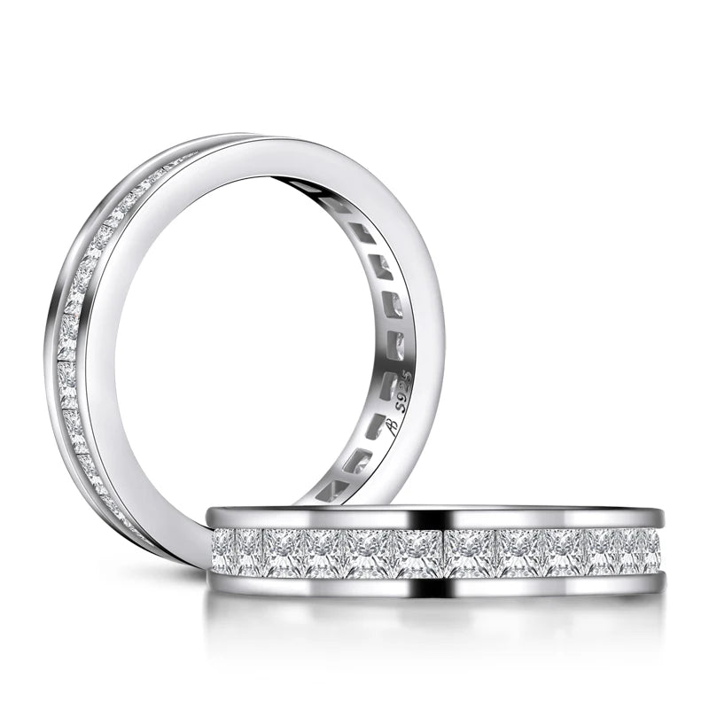 Fashion 925 Sterling Silver Full Eternity Women Engagement Ring Simulated Diamond Wedding Silver Bridal Rings Jewelry