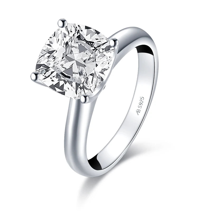 Anziw 925 Sterling Silver 3.0ct Cushion Cut Solitaire Engagement Ring Simulated Diamond Silver Wedding Rings Jewelry For Women