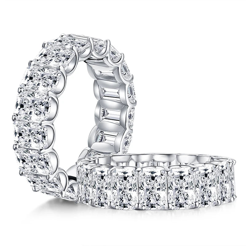Anziw 925 Sterling Silver 6x4mm Radiant Cut Dull Eternity Engagement Ring Band Simulated Diamond Wedding Rings for Women Jewelry